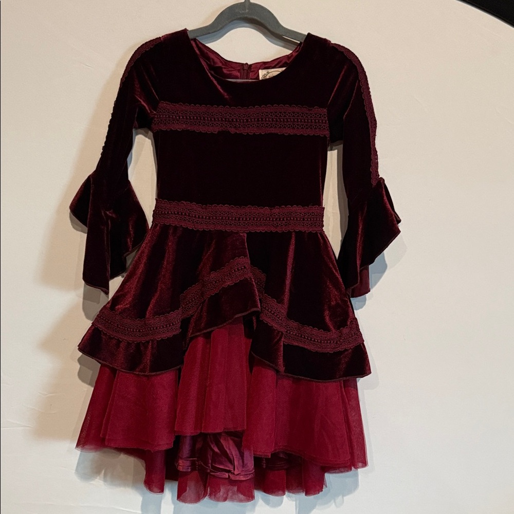 Mia Joy Burgundy Girl’s velvet and Tulle Dress